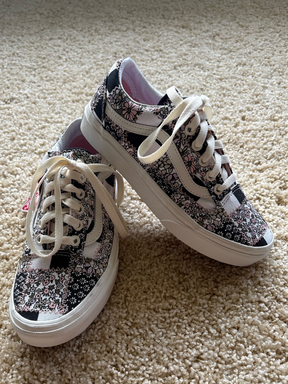 Vans Old Skool Floral‎ Patchwork Women Black Pink Retro Low Top Shoe Sneaker 5.5